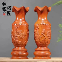 木雕花瓶摆件